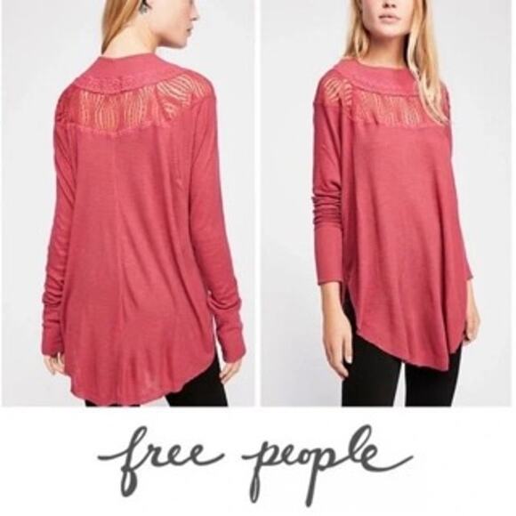 Free People Spring Valley Pullover Knit Lace Burgundy Thermal Top Sweater XXS - Picture 1 of 13